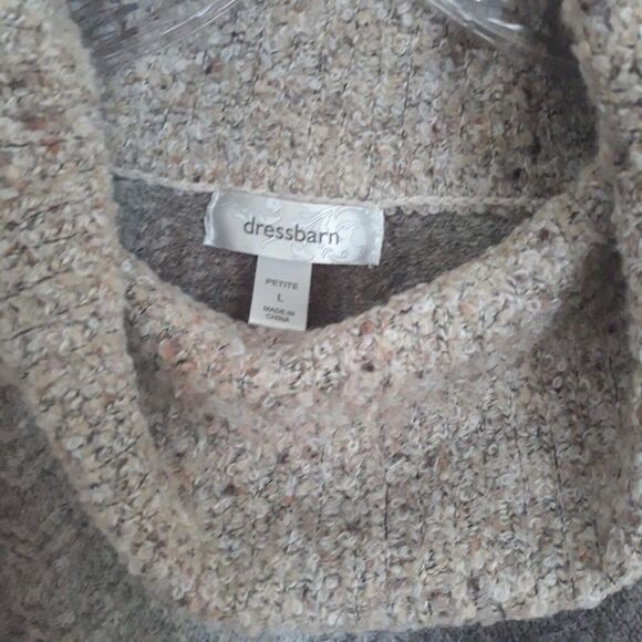 Dressbarn Cowl Neck Sweater Woman Petite Large Gray Brown Short Sleeve - Picture 4 of 9
